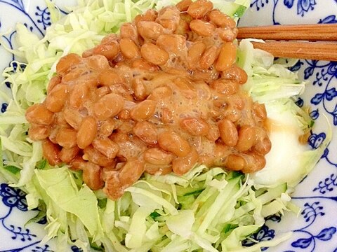 授乳婦一人ランチ☆納豆とサラダと卵乗せご飯